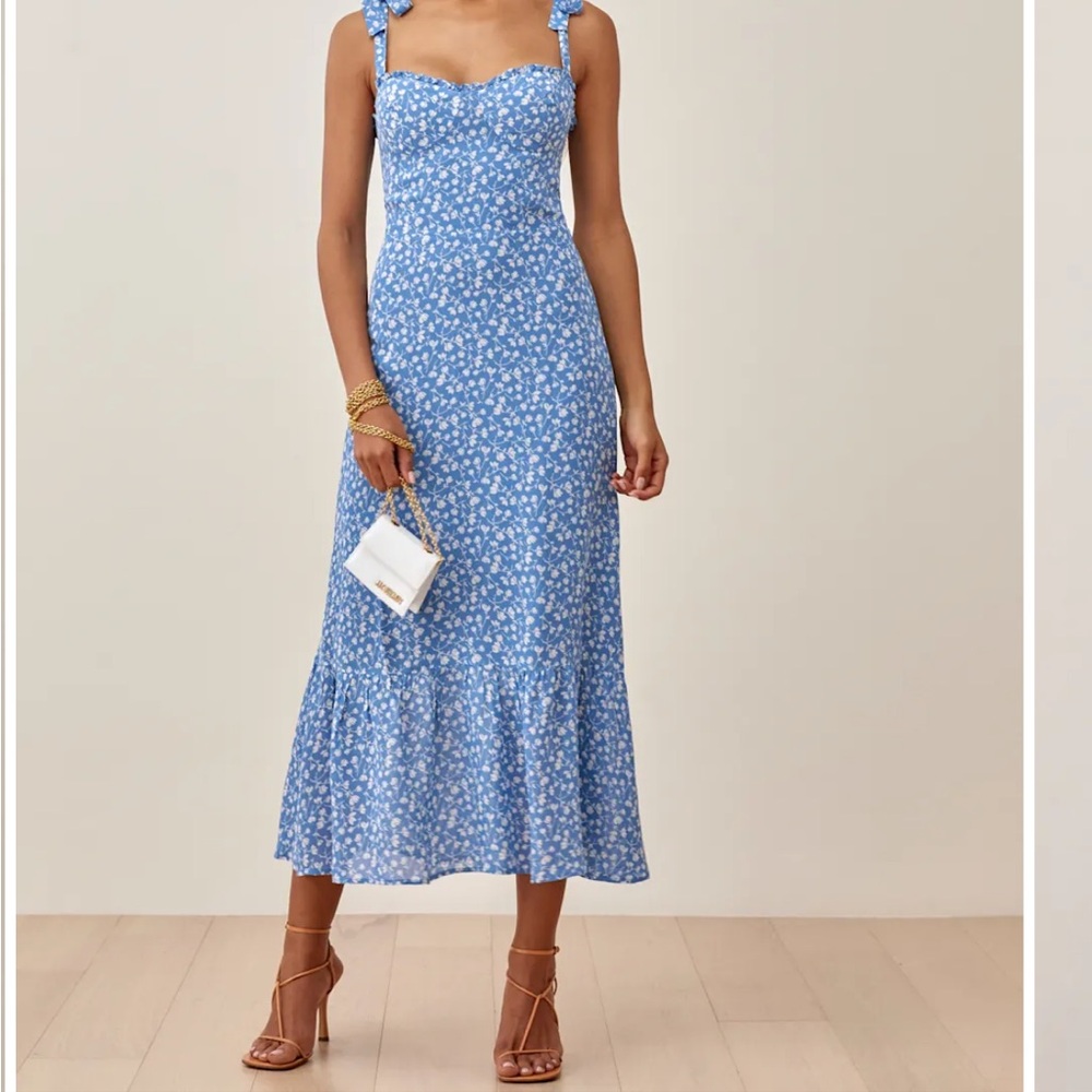 Reformation Light Blue Nikita Floral Midi Dress